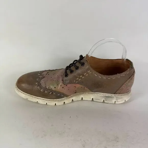 BedStu Oxford Men's 10 Brown Leather Wingtip Lace Up Distressed Dress Shoes
